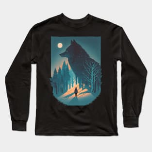 Moonlit Shadow: A Majestic Wolf Under the Full Moon Long Sleeve T-Shirt